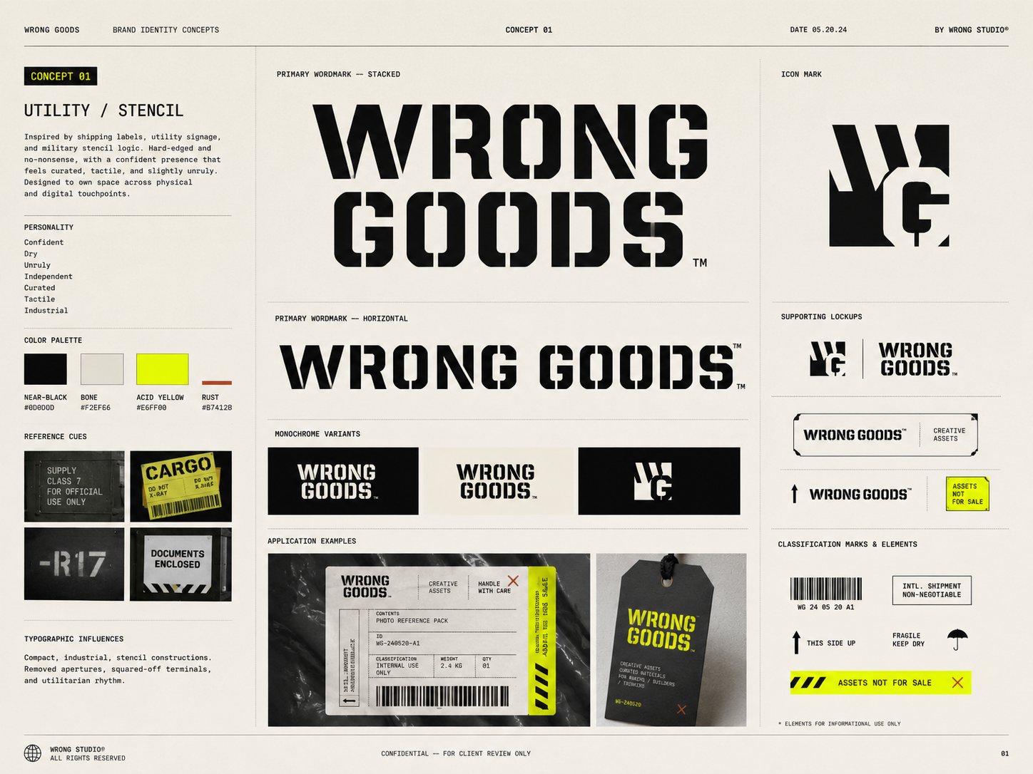 Wrong Goods utility brand board